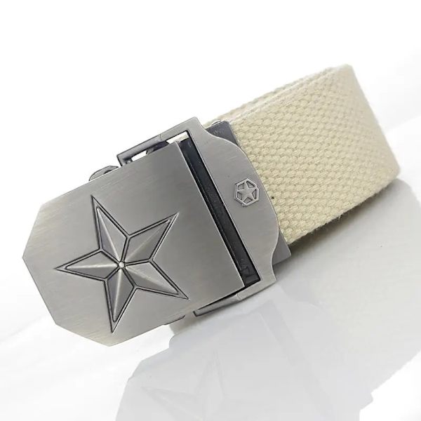 BOKADIAO Herr & Kvinnor Militär Canvas bälte lyxigt 3D-stjärna Metallspänne jeansbälte Army taktiska bälten för män midjeband hane Beige 100cm