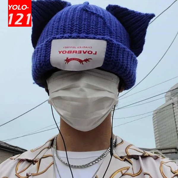 Loverboy Kattöron Stickad Hatt Dubbellager Varm Grisöron Hatt Söt Mode Huva Niche Design Hip-Hop Personlighet Kalla Hatt P39 caramel thin M 56-58cm