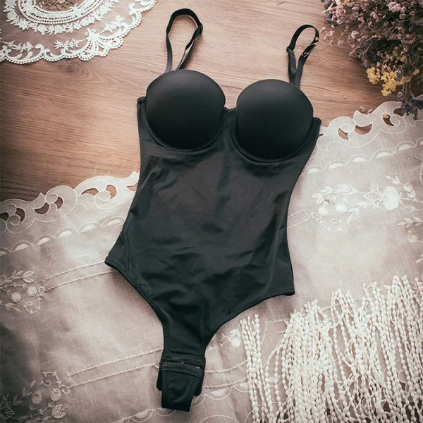 Sömlösa underkläder i ett stycke Kvinnor Osynlig Push Up Dam BH Öppen rygg Svart Klänning Korsett Bantning Korsett Shaper Body Black L