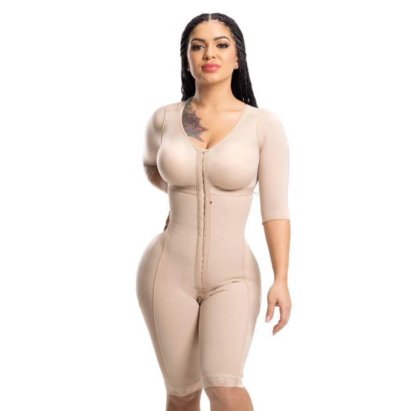 Helkroppsformare Post-kirurgiska ärmar och behå Faja med ärmar och behå Postpartum Recovery One Piece Shapewear Black XXL