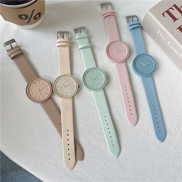 INS hot, dam, hög kvalitet, Makaron färg, nisch, minimalistisk watch, retro Blue