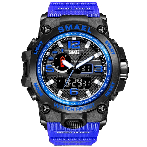 SMAEL klockor för män 50M vattentät klocka Alarm reloj hombre 1545D Dual Display Armbandsur Quartz Military Watch Sport Ny Herr DARKBLUE