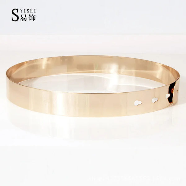 Kvinnor Punk Full Metal Spegel Skinny Midjebälte 2023 Metallic Guldplatta 3cm Breda Kedjor Lady Ceinture Sashes för Klänningar BL02-2 Gold 70 to 80 cm