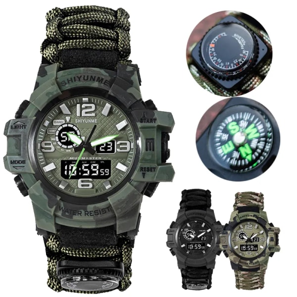 SHIYUNME Brand Camouflage Military Digital Quartz Watch Herr Vattentät utomhussportklockor Herr Relogio Masculino black