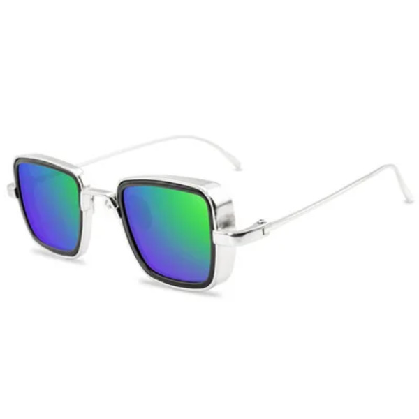 Steampunk-stil fyrkantiga solglasögon klassiska gotiska män kvinnor märkesdesigner fyrkantig legering båge Färgglada lins solglasögon Sliver Green MULTI