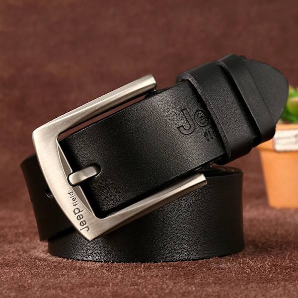 BekeleBOLO mäns bälte läder bälte män herr äkta läder rem lyxigt nål spänne casual herr bälte Cummerbunds ceinture JEEPFFK-Black 115CM