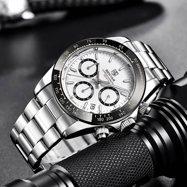 Relojes Hombre 2021 BENYAR Nya klockor Herr Lyxmärke Chronograph Man Sportklockor Vattentät watch i rostfritt stål white