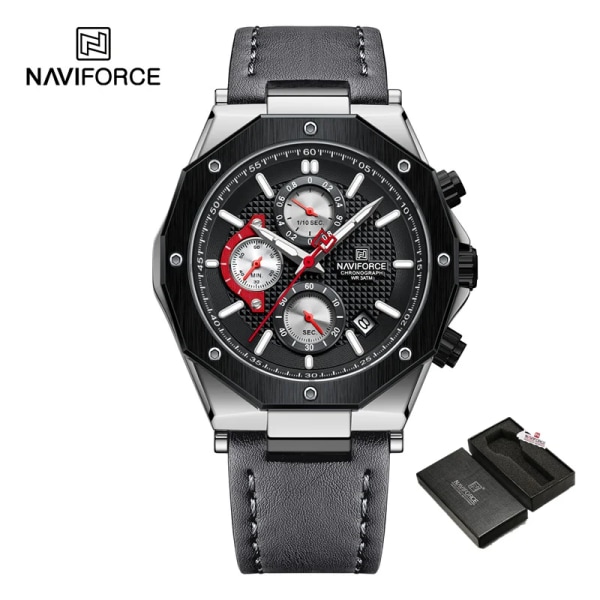 NAVIFORCE Fashion Quartz Klockor för män Läderarmband Sport Chronograph Watch Auto Date Vattentät Lysande Manklockor SBGY-BOX