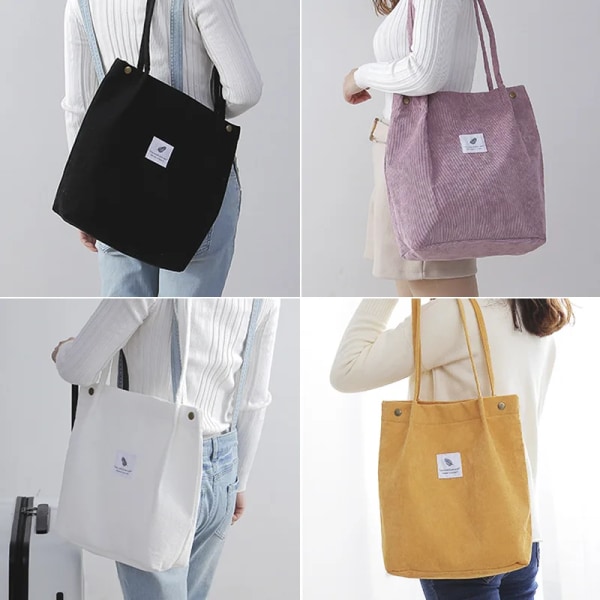 Ny manchester axelväska för kvinnor Bomullstyg mångsidig handväska Enfärgad Eco Shoppingväska Dam Återanvändbara väskor black