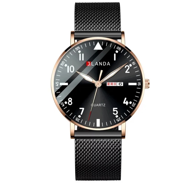 Nya klockor män lyxmärke 6 mm ultratunna mode män klockor rostfritt stål Mesh bälte Lysande vattentät kvarts watch Black Rose Black