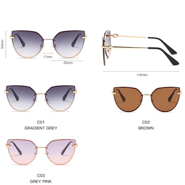 HKNA Oversized Cateye Solglasögon Dam Lyxmärke Glasögon Dam/Män Gradient Glasögon Dam Metall Gafas De Sol Mujer uv400 GoldTea Free Cloth