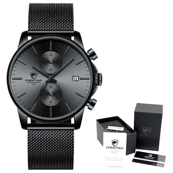 2021 Watch CHEETAH Märke Mode Sport Kvartsklockor Herr Läder Vattentät Chronograph Clock Business Relogio Masculino S Grey Box