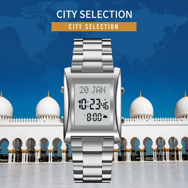 Azan Watch efter muslimsk bön med Qibla Compass Islam Al-Harameen Fajr Time Clock Inkludera Hijri-kalender Rose Gold
