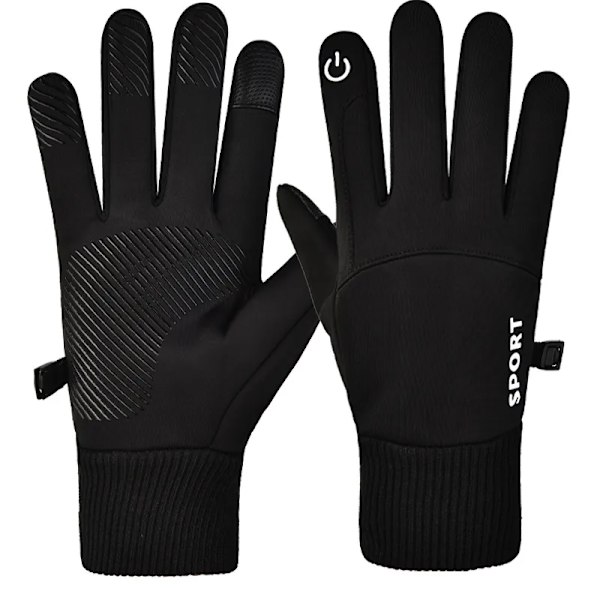 Varma vinterhandskar Halkfria Full Finger Touch Screen Ridhandskar Vinterplysch Sport Löpning Motorcykel Skidor Vattentäta handskar A-Black M