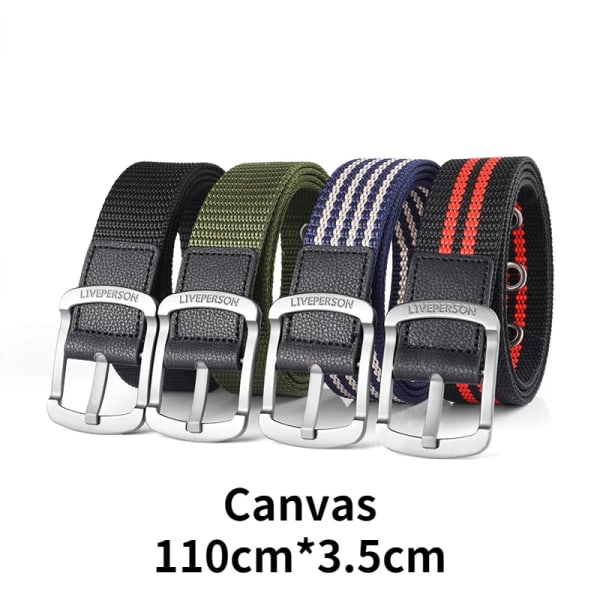 Ny Canvas Pin Spänne Bälte Herr Dam Mode Ränder Utomhusbälten 2021 Designer Eyelet Midjeband Jeans Army Green 110cm
