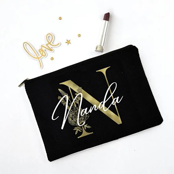 Personliga initialer Sminkväska Brudtärna Maid of Honor Semester Canvas Monogram Kosmetisk påse Bröllop möhippa Present N