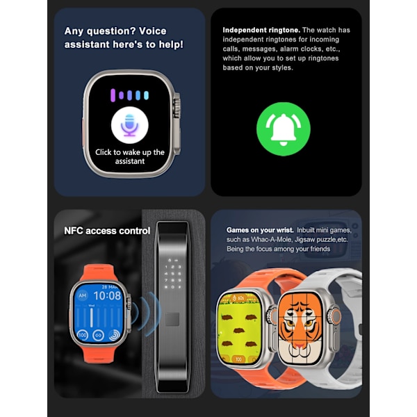 Smart Watch Ultra 2 tums HD-skärm NFC Smartwatch Bluetooth samtal Puls Sömnmonitor Series 8 Klockor för män kvinnor With Steel Strap(.1360)