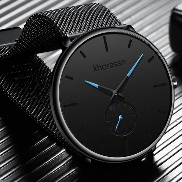 2023 Herrmode Minimalistiska Klockor Herr Business Casual Quartz Watch Simple Man Rostfritt stål Mesh Band Klocka reloj hombre Mesh Black Red