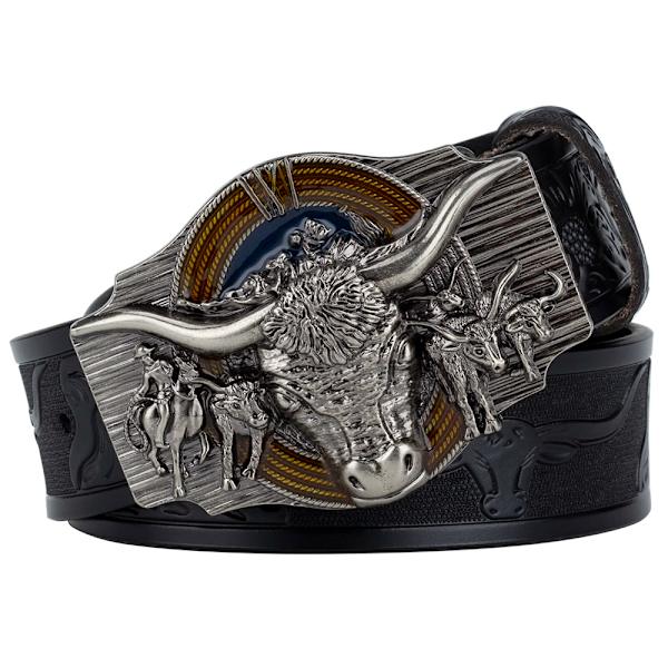 Komönster bälte äkta läder Fritid Cowboy Big Agio Cow Siliver Black 85cm