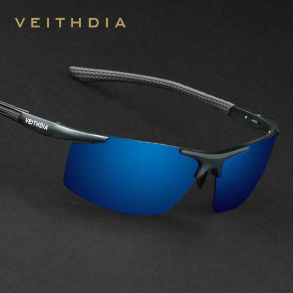 VEITHDIA Aluminium Magnesium Solglasögon Herr Polarized UV400 Beläggning Spegel Solglasögon Utomhus Man Glasögon Tillbehör 6588 Blue box add cloth