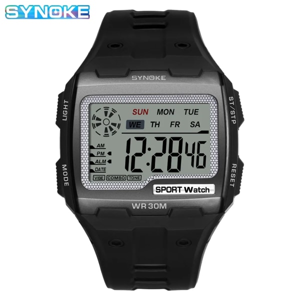 SYNOKE Digital watch för män Stora siffror Lätt att läsa 3ATM Vattentät män Digital watch Utomhussport Lysande funktion black