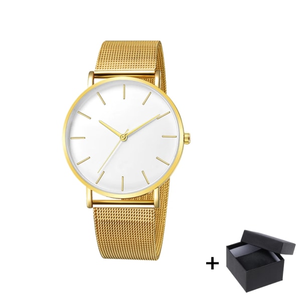 Watch 2022 Lyxmode Enkel Armbandsur Läder Guld Urtavla Casual Man Brecalet Quartz Clock Vip-länk för droppe 568 Gold white