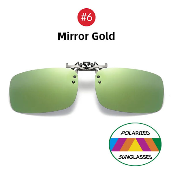 VIVIBEE Spegel Blå Flip Up Clip on Solglasögon Fiske Män Fyrkantig polariserad lins Metall Night Vision Körning UV400 Dam Glasögon 6 Mirror Gold Without Plastic Case