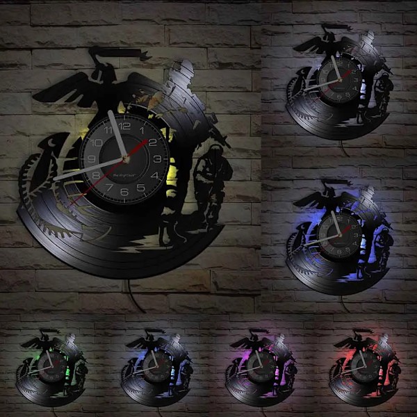 Marine Army Men Vinyl Album Record Clock War Soldiers Inspired Wall Clock Militär Heminredning Retro Klockor Veterangåva With Led