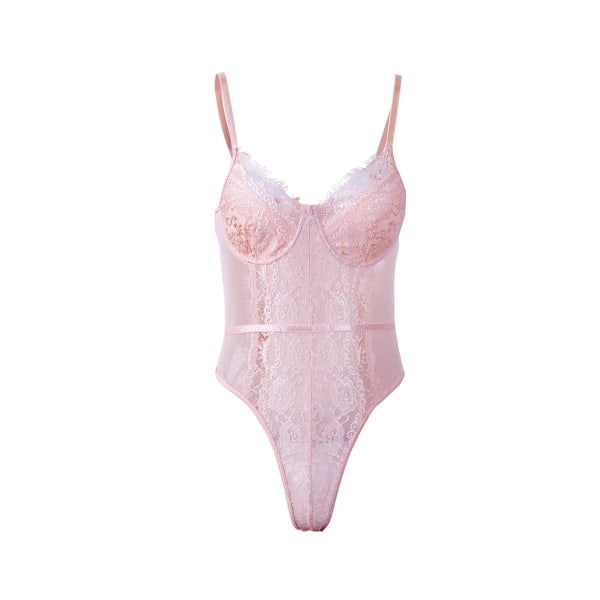 Sexiga underkläder för kvinnor Hollow Out Blommig spets Body Shapewear One Piece Underkläder Deep V Teddy Babydoll Underkläder Korsett Toppar Pink M