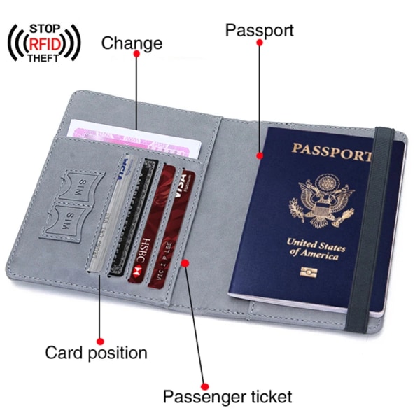 Anti-Lost Passport Cover Anpassat namn Telefon E-post Ins Reseplånbok Passhållare Män Bankkort Case Kvinnor Kredit ID Gåva WS1643-Gray