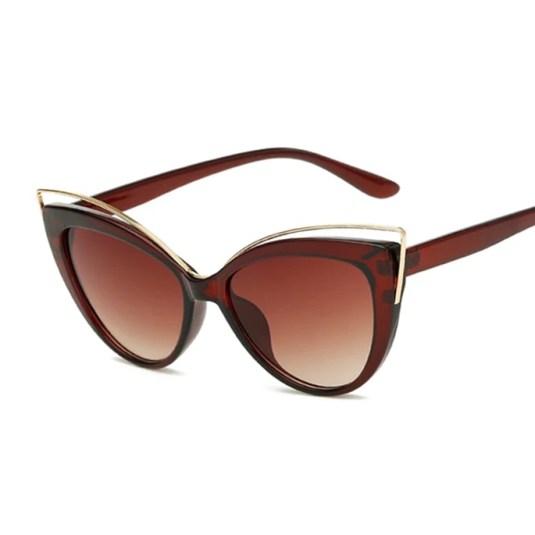 Cat Eye Solglasögon Kvinna Vintage Mode Fjärilsspegel Solglasögon Kvinnlig Retro Sommarstil Metall Glasögon Lyx Brown