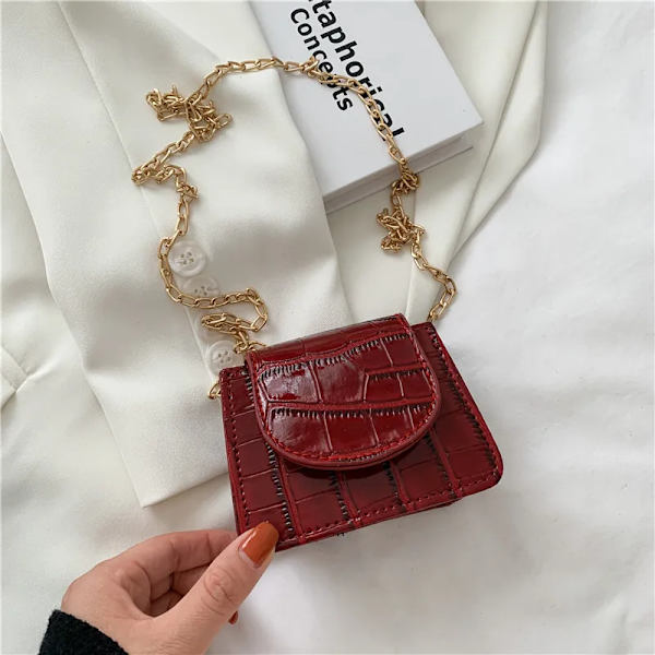 Kvinnor Axelväskor Stenmönster Pu Läder Trend Designer Kedja Haspväskor Myntväska Mini Enkel fyrkantig väska Red Super MIni