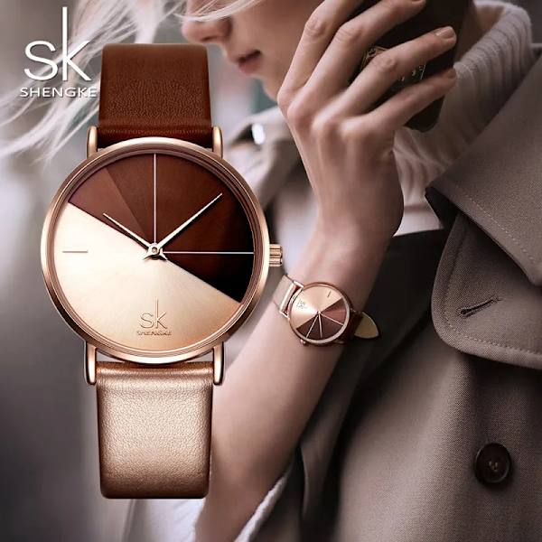 Shengke Original Design Dam Klockor Kreativt Mode Dam Quartz Armbandsur SK Dam Clock Movement Montre Feminino Watch black band