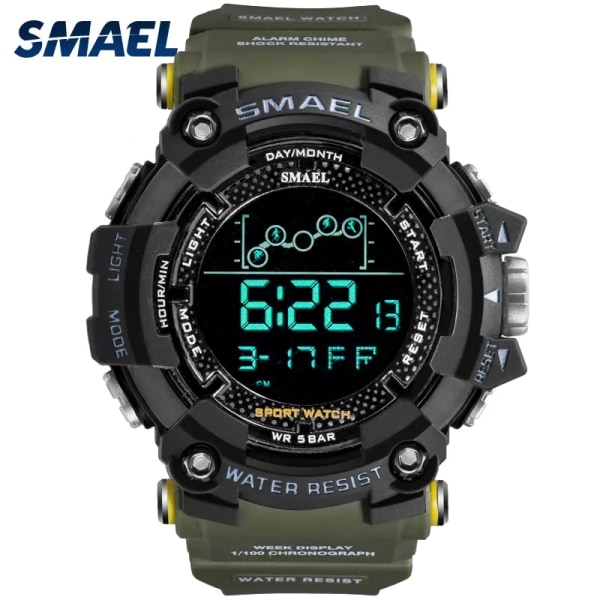 Watch Military Water Resistant SMAEL Sport Watch Army Led Digital Wrist Stoppur for Man 1802 Relogio Masculino Watche BLACK