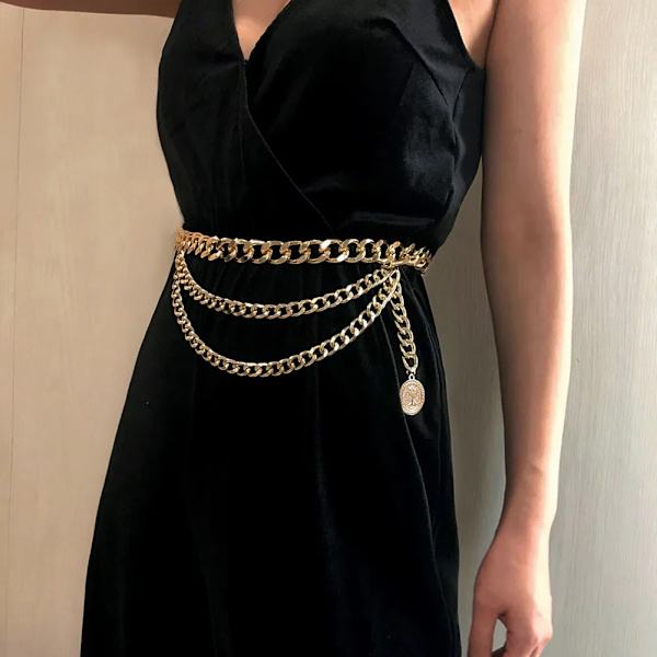 Mode Byxor Midjekedja Kläder Accessoarer Midjekedja i flera lager Hip Hop tofsar Speciellt utseende Choker Smycken presenter Gold F 1pcs