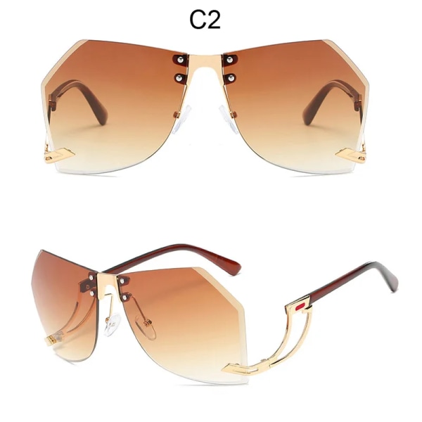 Nya oregelbundna båglösa solglasögon Kvinnor Märke Designer Legeringsbåge Oversize Gradient Solglasögon Mode Kvinnliga Klara nyanser brown Gold