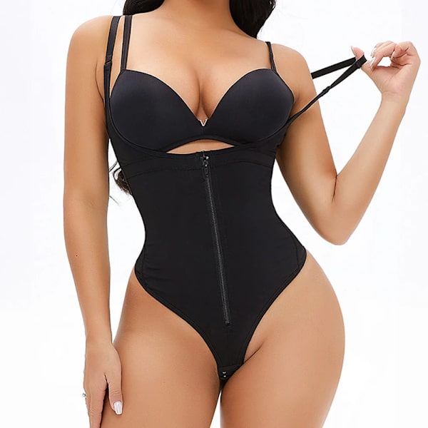 Faja reducerande och formande görd för kvinnor slimmande slida Platt mage Bodysuit med stor dragkedja Black 4XL