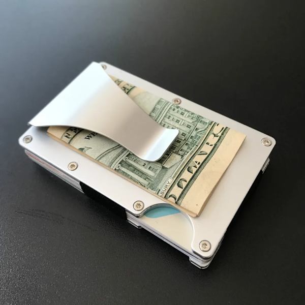 Hot Carbon Fiber Kreditkortshållare Plånbok Ny design Minimalistisk Rfid Blocking Slim Metal Korthållare Anti Protect Clip för män Aluminium Silver
