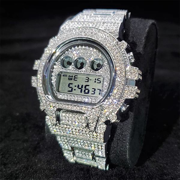 Hip Hop MISSFOX Helt Iced Out Herrklockor Digitalt rostfritt stål Mode Lyx Diamond Quartz Armbandsur AAA Classic Watch V304-GG