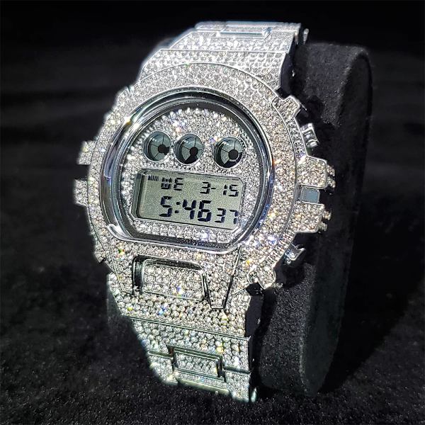 Hip Hop MISSFOX Helt Iced Out Herrklockor Digitalt rostfritt stål Mode Lyx Diamond Quartz Armbandsur AAA Classic Watch V304-RG