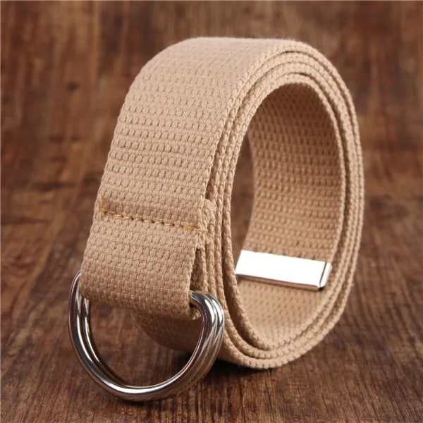 Mode bälte för män/kvinnor D-format dubbelringspänne Enkelt solid bomullscanvas All-match unisex canvasbälten Midjebälte lyx Khaki 105CM
