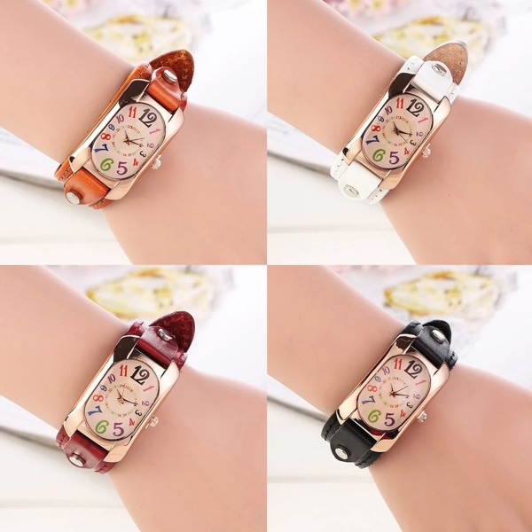 Mode Casual Damklocka Kunstläder Diamantband Avlångt case Quartz Watch kvinnor Red