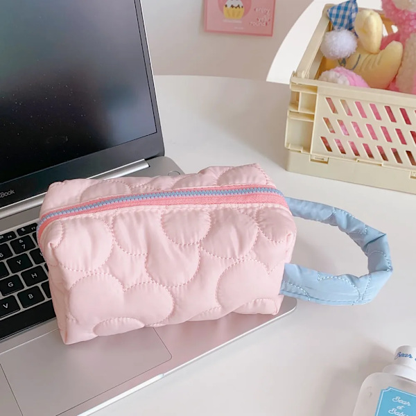 New Ins Tyg Smink Toalettväska för Kvinnor Godis Kosmetisk Organizer Söt handled Sminkpåse Bärbar Student Case Pink