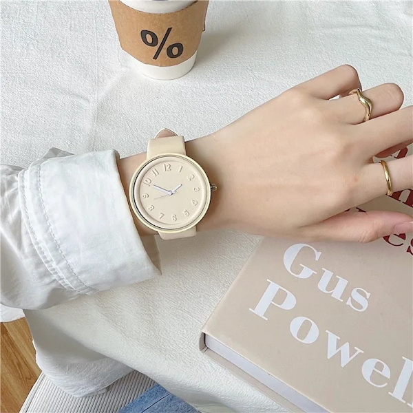 INS hot, dam, hög kvalitet, Makaron färg, nisch, minimalistisk watch, retro Ivory