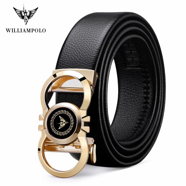 WILLIAMPOLO Herrbälte Herr Högkvalitativt Läderbälte Herr Herrband i äkta läder Lyxigt Automatiskt spänne Modejeans Gold(.2276) 110cm(.2276)