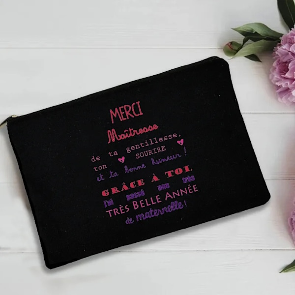 Franskt print Thank You Mistress Svart Wristlet Clutchväska Merci Ma&#238;tresse Lärare förvaringsväska Resetvättpåse Lärarpresenter 3ThankwM0015