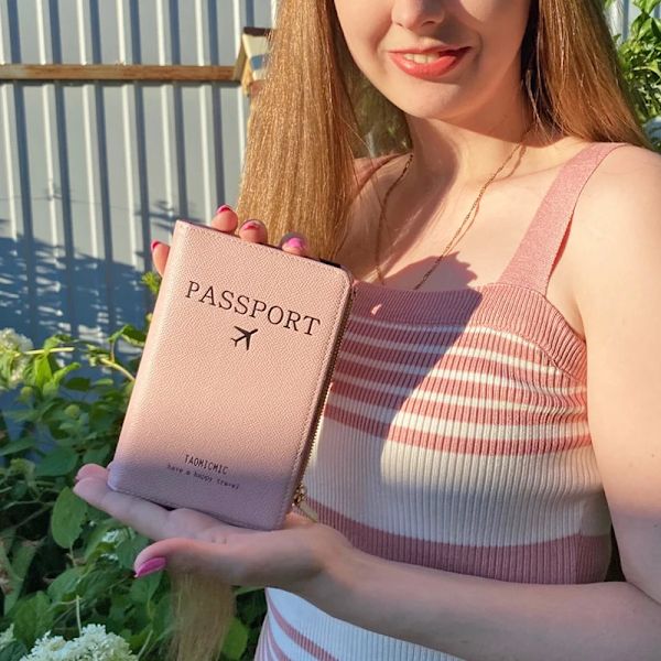 Band PU Läder Cover RFID-blockering för kort Resepasshållare Plånbok Organizer Herr Kvinnor Case Pink