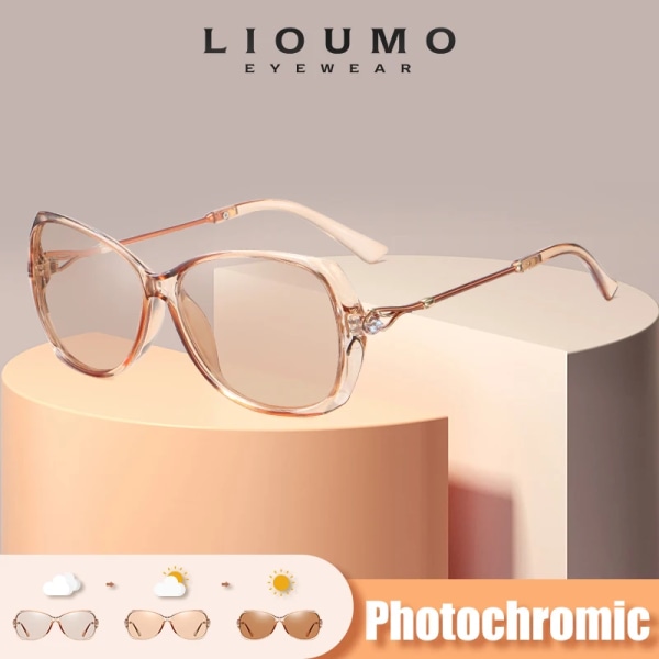 LIOUMO Elegant Photochromic Damsolglasögon Polarized Chameleon Lens Lyxiga Solglasögon Dam UV400 Lentes de sol Mujer Black-Gray Photochromic