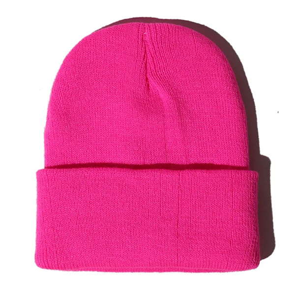 Mössa Vinter för Kvinnor Män Pojkar Flickor Virkad Skullies Hatt Enfärgad Unisex Höststickad Mössa Cap Vilda Tillbehör bright rose Head 45-60cm