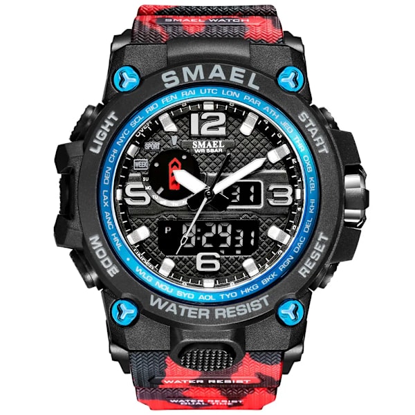 SMAEL klockor för män 50M vattentät klocka Alarm reloj hombre 1545D Dual Display Armbandsur Quartz Military Watch Sport Ny Herr CAMORED